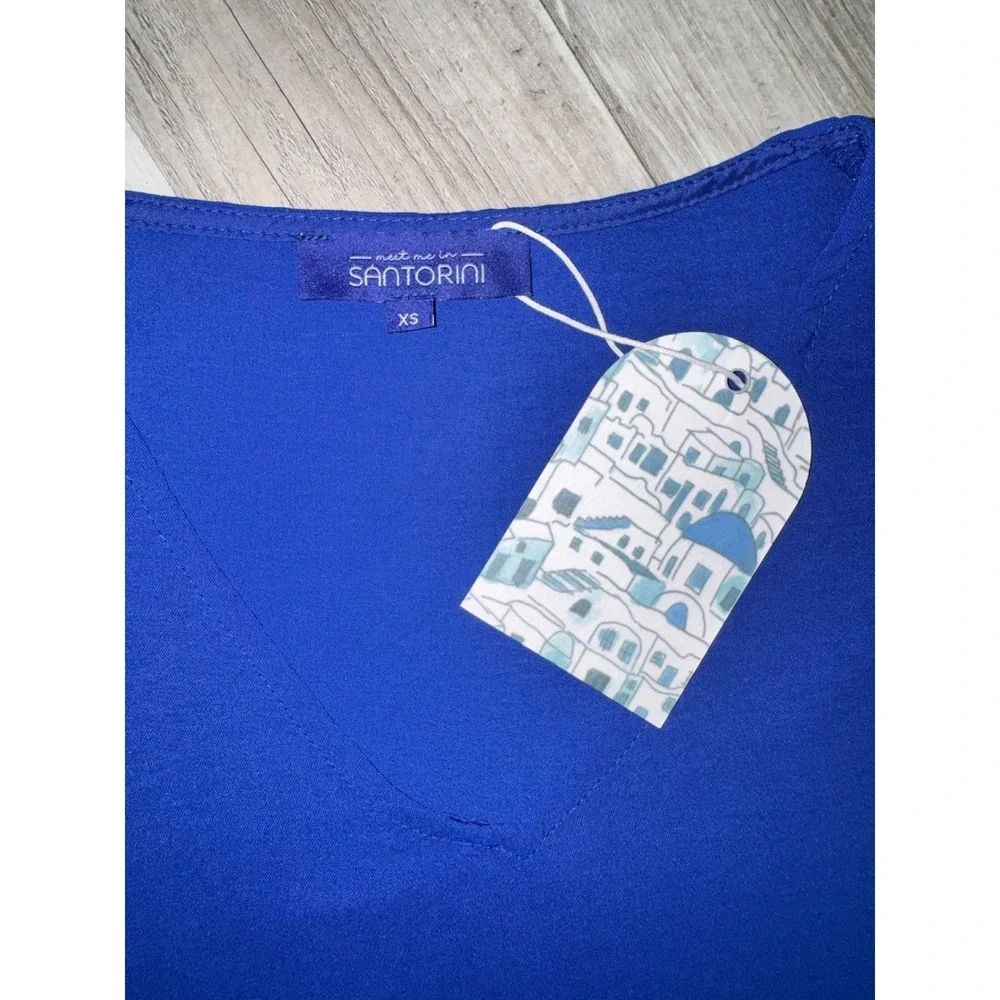 Meet Me In Santorini Short Set Women Blue V-Neck Top Elastic Waist Shorts XS